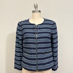 ANN TAYLOR LOFT Jacket Blue Striped Tweed Full Zip Lined Office NWT